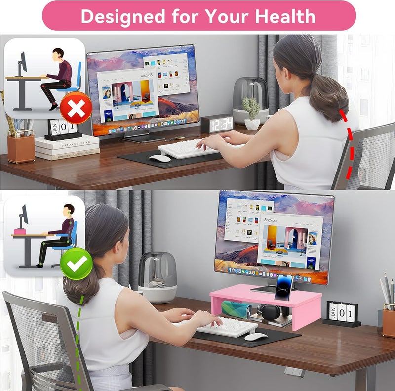 Qupui 21" Monitor Stand Riser with Phone Holder, Monitor Stand for Desk, Computer Monitor Stand, Desk Shelf for Top of Desk, Desktop Organizer for Laptop, Printer, TV - Image 5